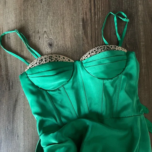 Miss Circle Green Satin Corset Gown/Dress Small - Picture 3 of 4
